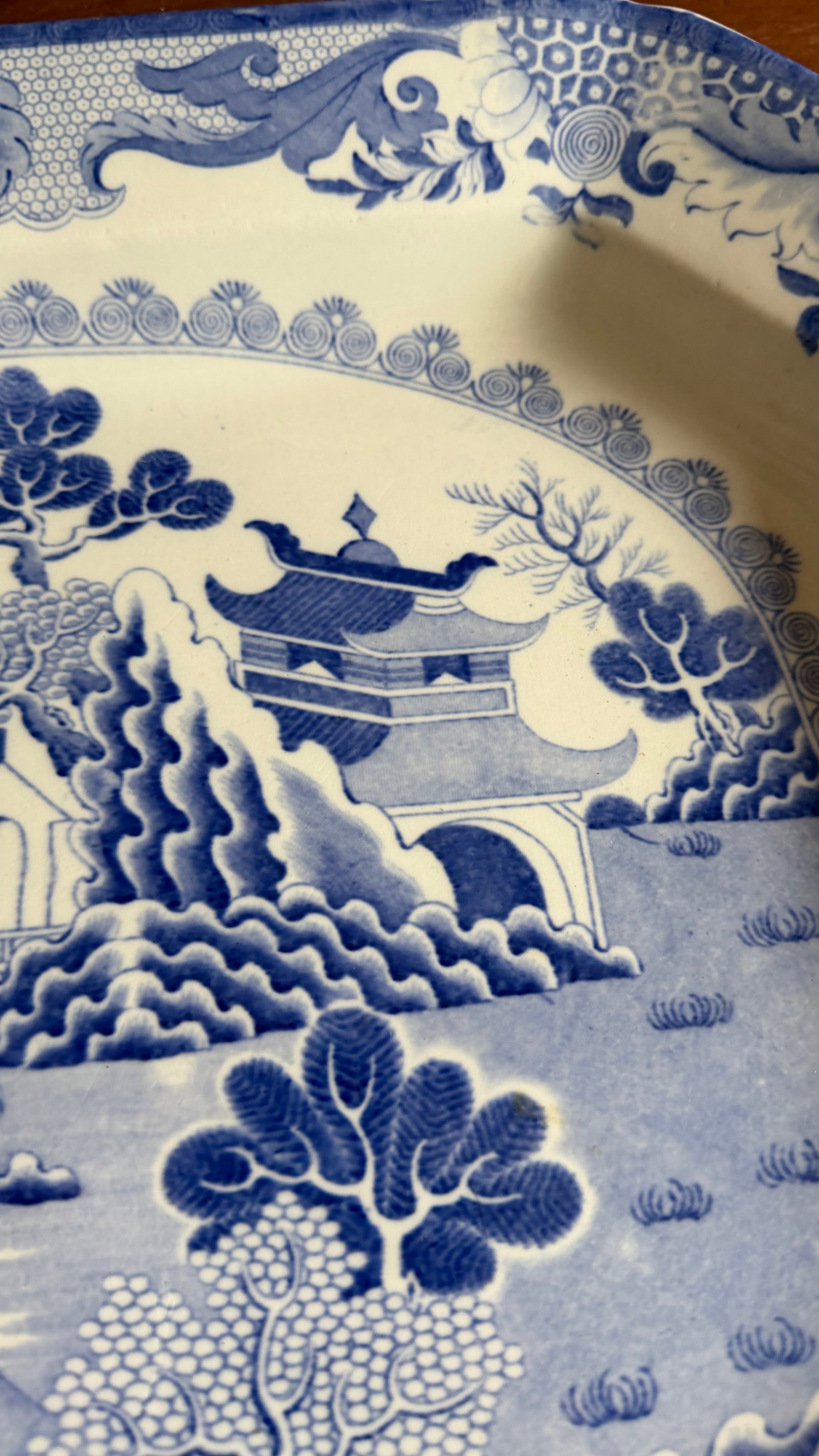 A Large Mason's Ironstone China Blue Transfer Decorated Platter "Turner Willow" Pattern, Circa 1830' - 6