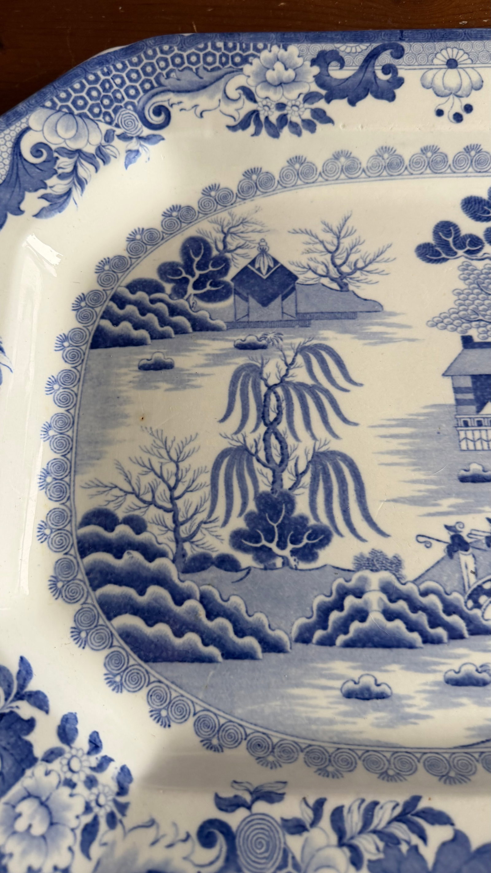 A Large Mason's Ironstone China Blue Transfer Decorated Platter "Turner Willow" Pattern, Circa 1830' - 7
