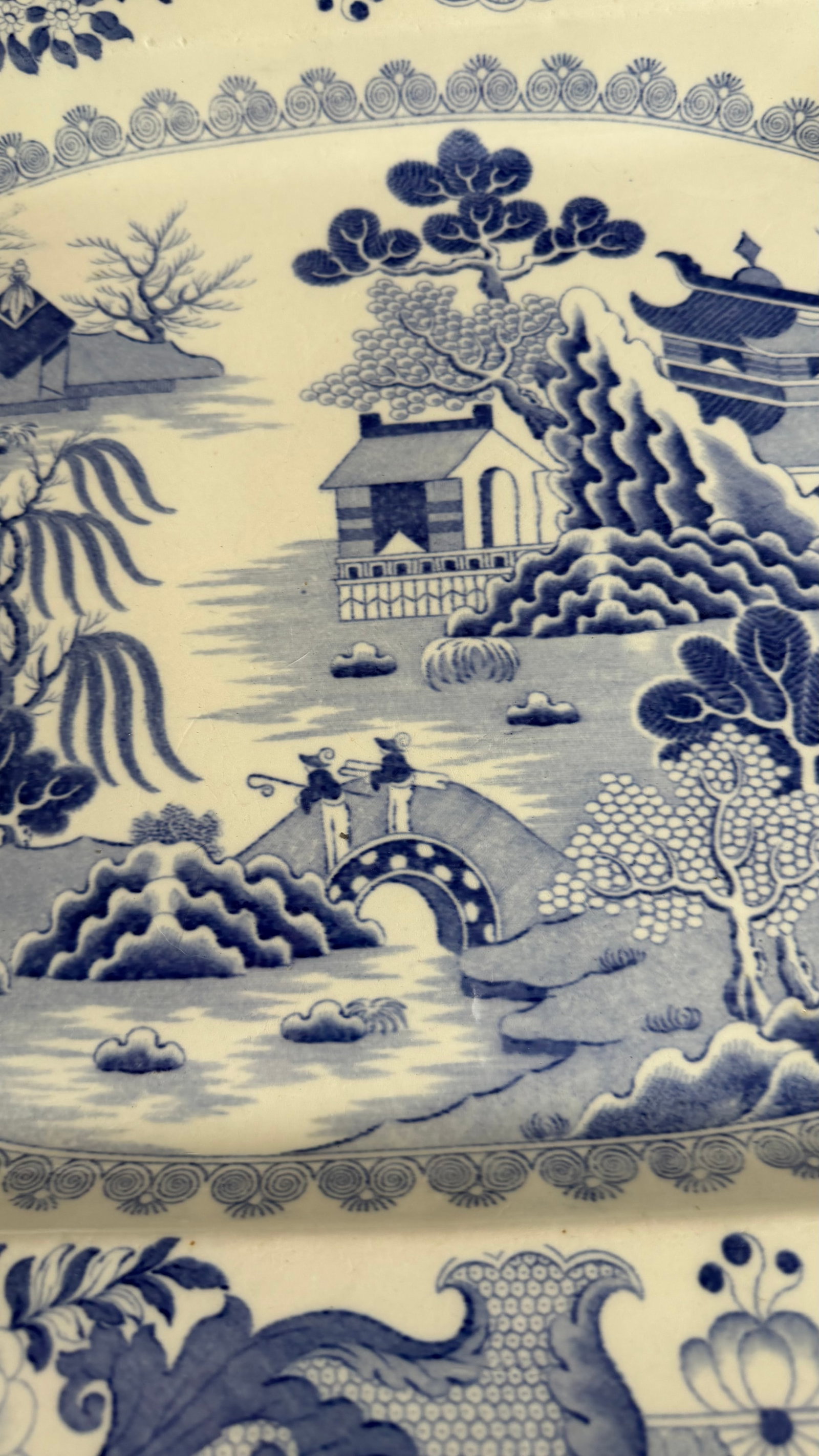A Large Mason's Ironstone China Blue Transfer Decorated Platter "Turner Willow" Pattern, Circa 1830' - 8