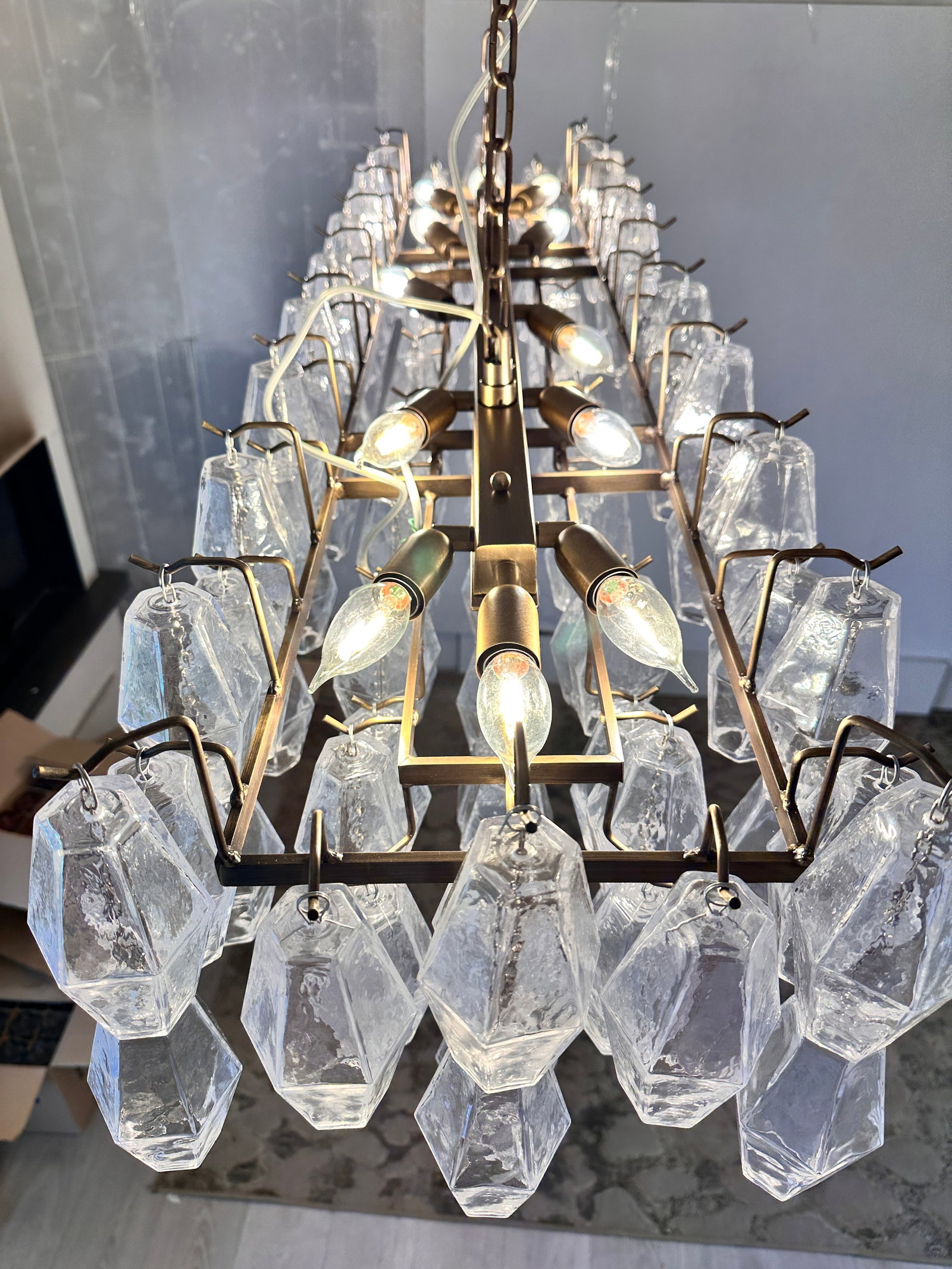 Contemporary Rectangular "Poliedro" Murano Glass Brunish Chandelier by Simoeng - 3