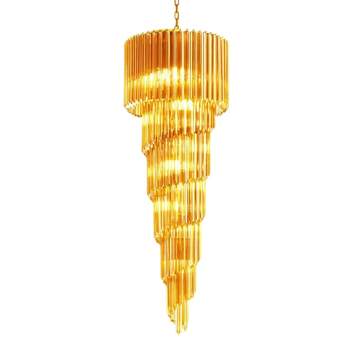 Contemporary Amber "Quadriedro" Murano Glass Twister Chandelier in Venini Style: Contemporary amber "QUADRIEDRO" Murano glass chandelier. Impressive italian twister chandelier Murano glass quadriedo cut 45Â° Scenographic effects of quadriedrons decorated amber. Dimension