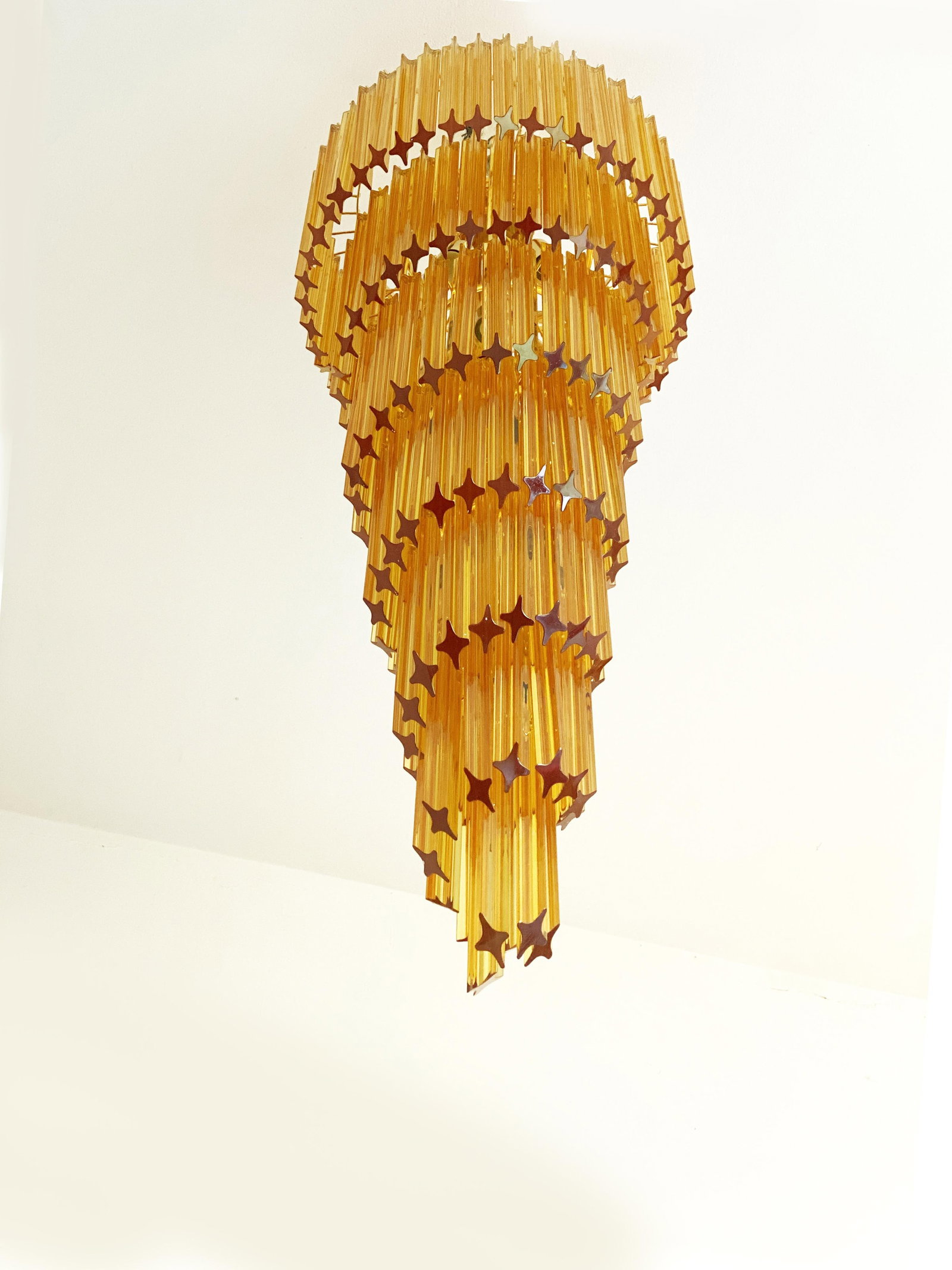 Contemporary Amber "Quadriedro" Murano Glass Twister Chandelier in Venini Style - 5