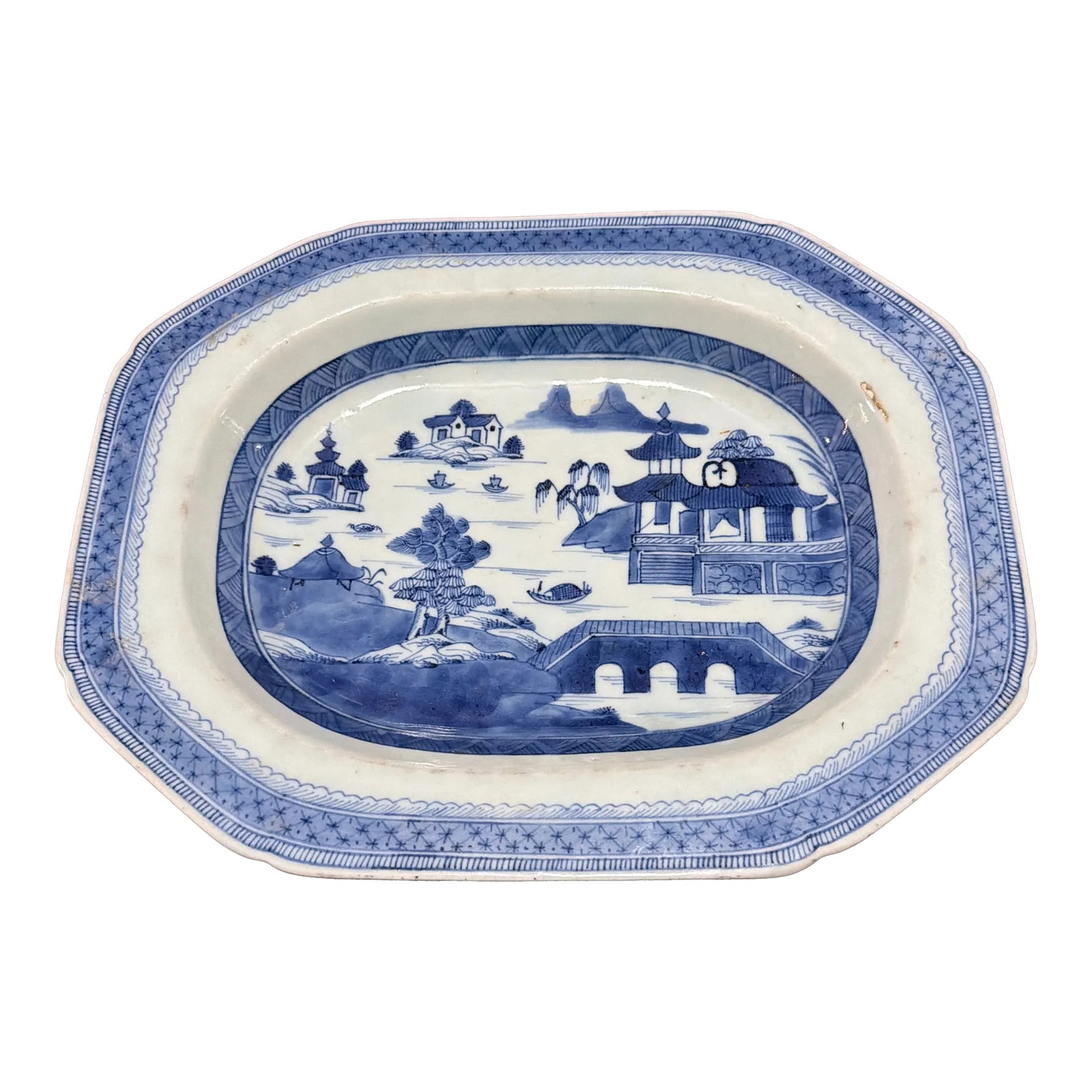 Antique Chinese Blue and White Canton Porcelain Deep Platter, Circa 1830s (1 of 12)