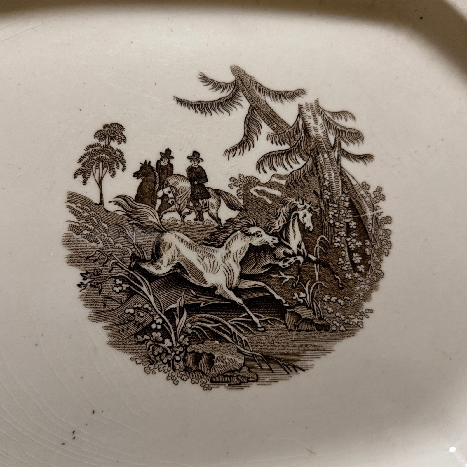 Antique Staffordshire Brown Transferware Oval Platter, Wild Horse Hunt Scene, Circa 1860s - 3