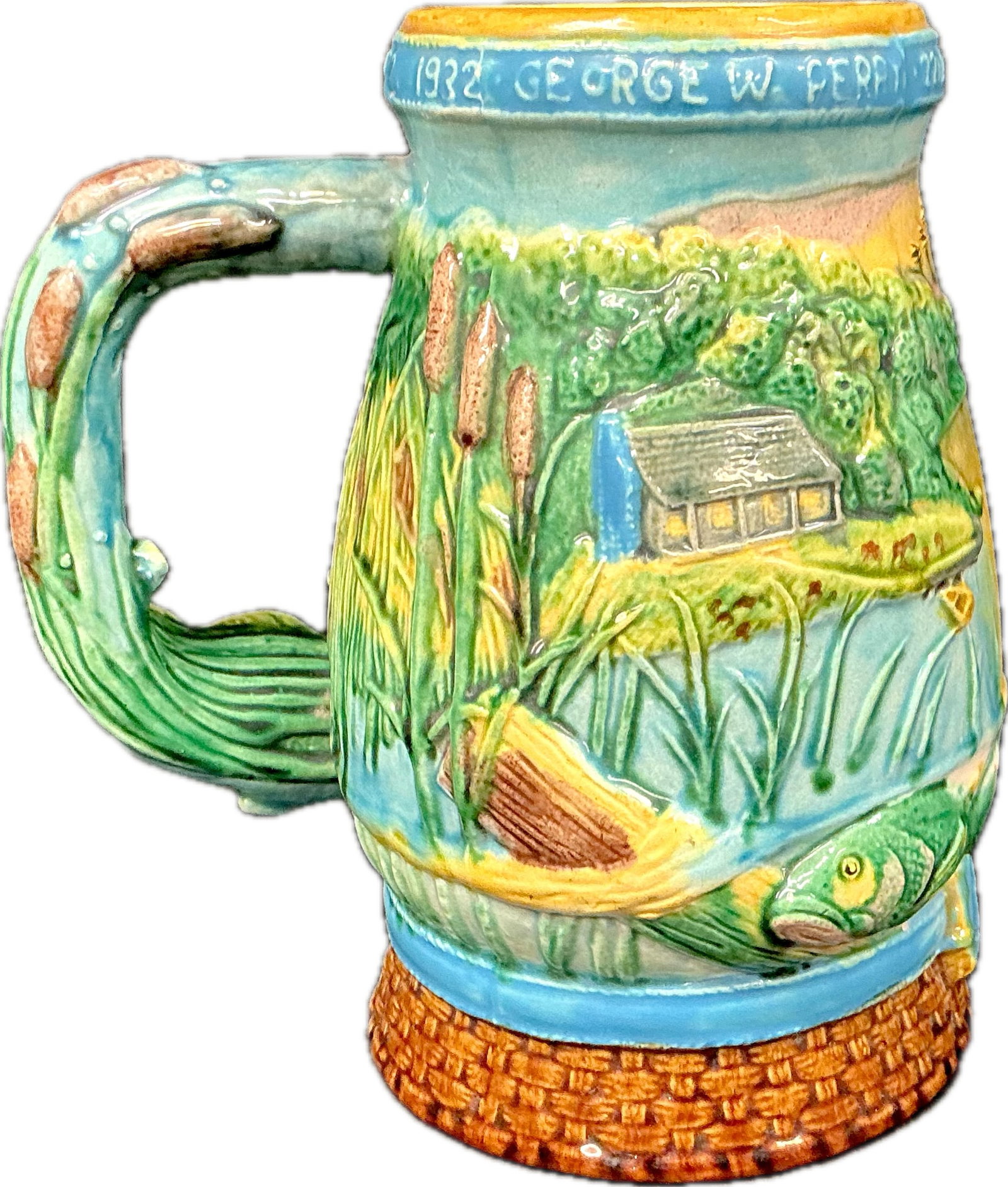 Vintage Majolica Ceramic Fisherman's Tankard - 2