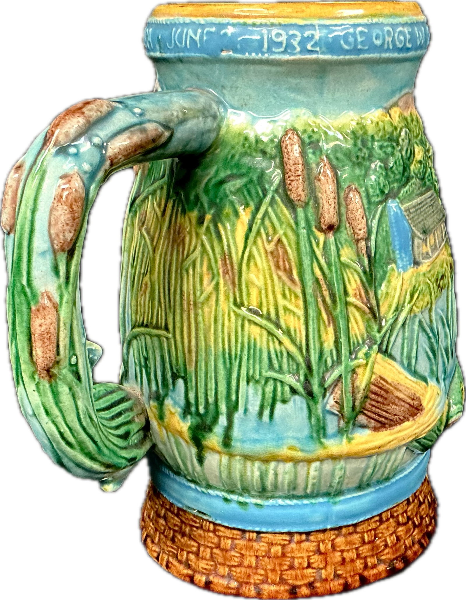 Vintage Majolica Ceramic Fisherman's Tankard - 3