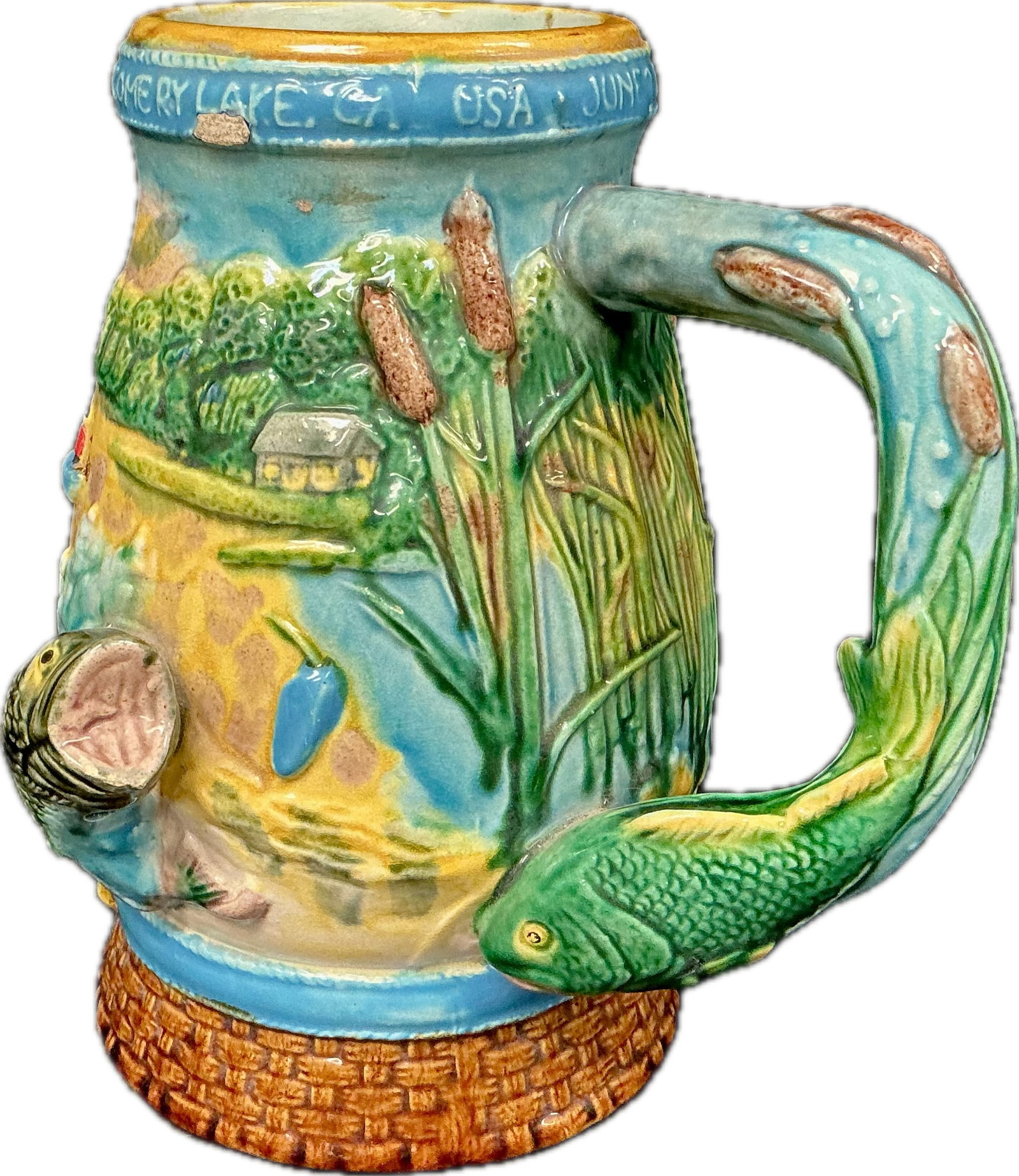 Vintage Majolica Ceramic Fisherman's Tankard - 4
