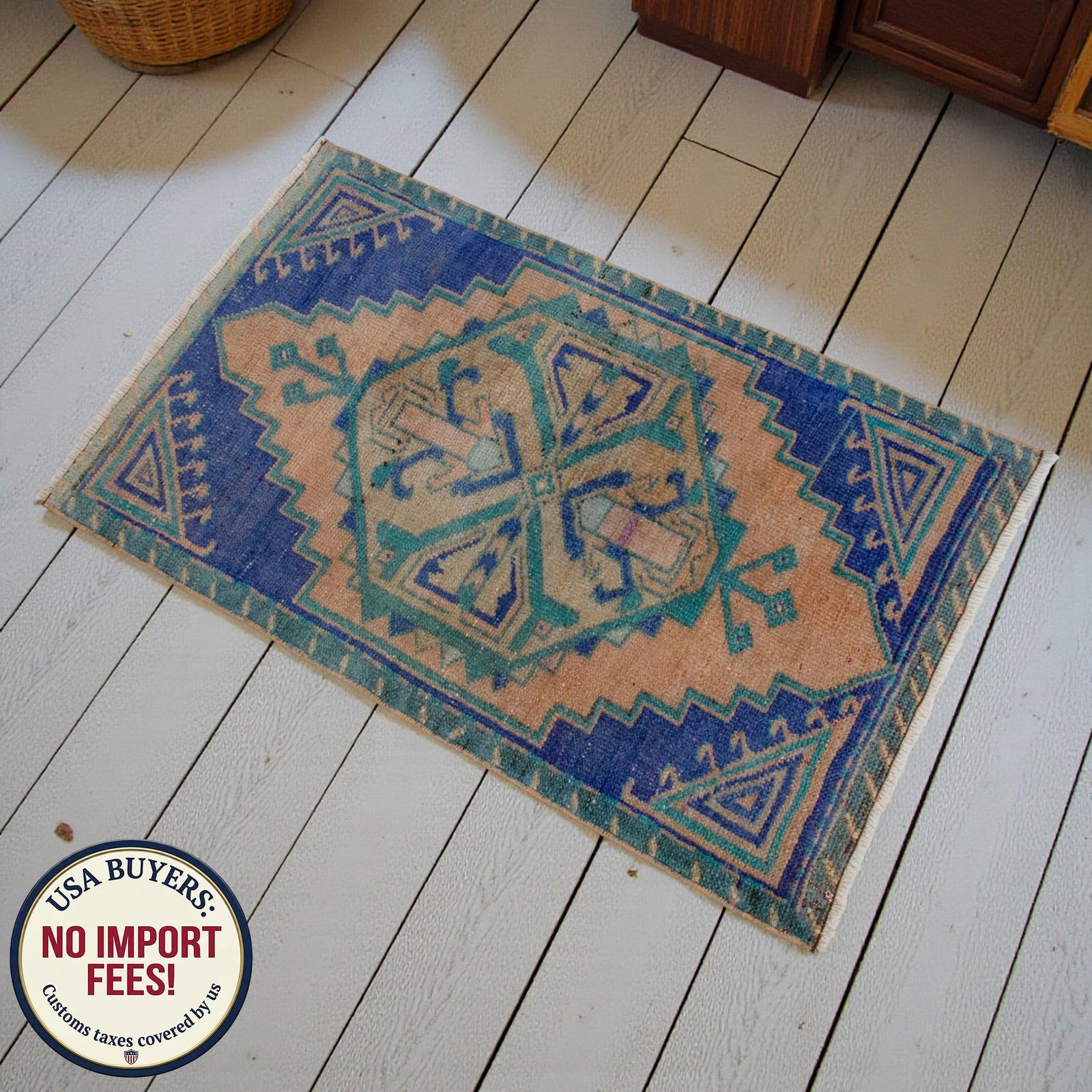 1970s Hand Knotted Small Oushak Rug Mini Rug Mat - 1'9" X 2'11" - 7