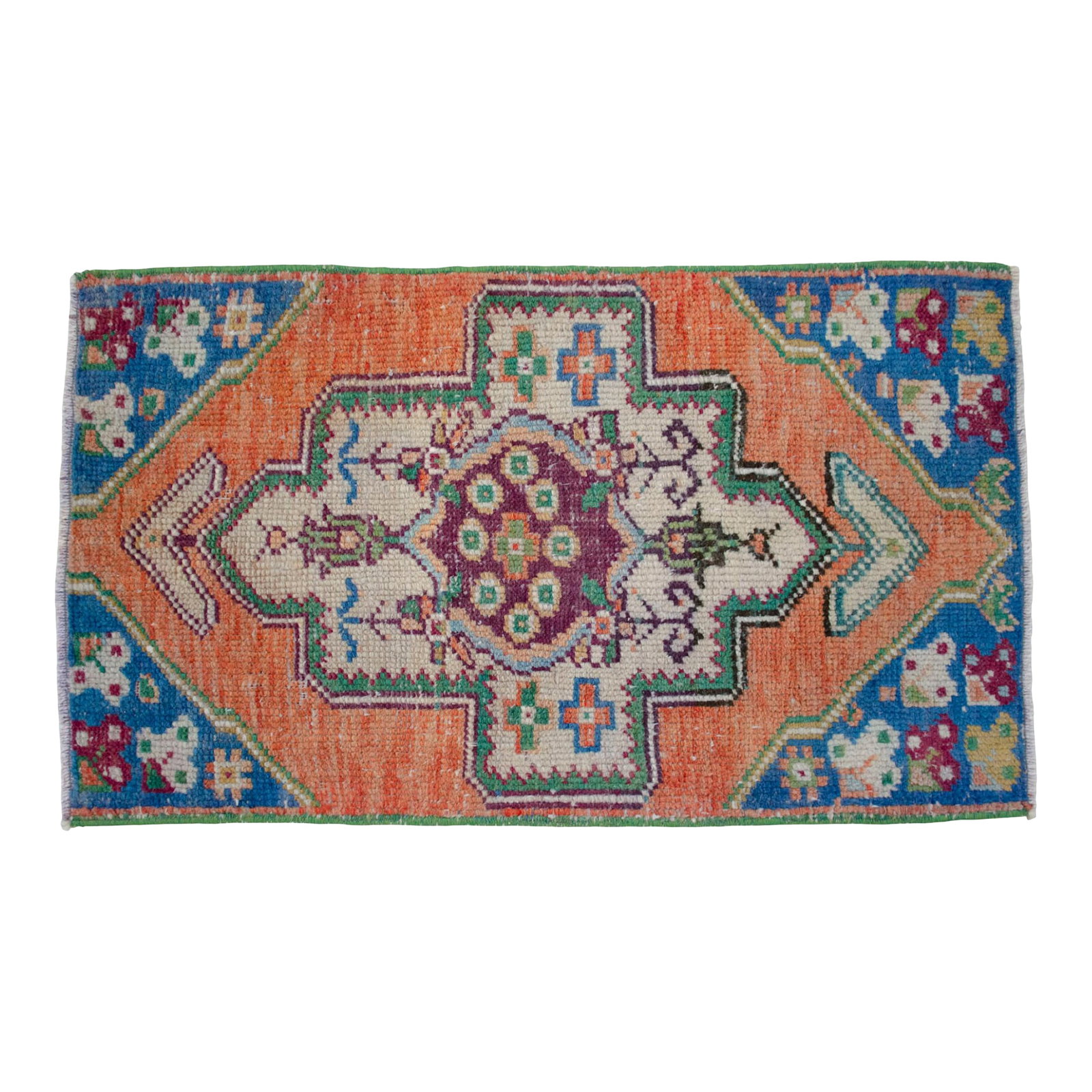 1970s Hand Knotted Small Oushak Rug Mini Rug Mat Entry Decor Bath Mat - 1'7" X 2'9" (1 of 12)