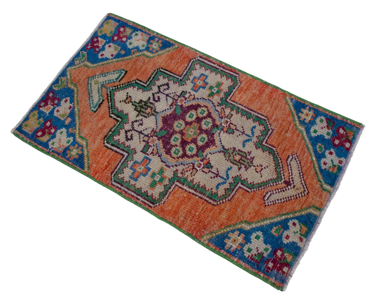 1970s Hand Knotted Small Oushak Rug Mini Rug Mat Entry Decor Bath Mat - 1'7" X 2'9" - 4