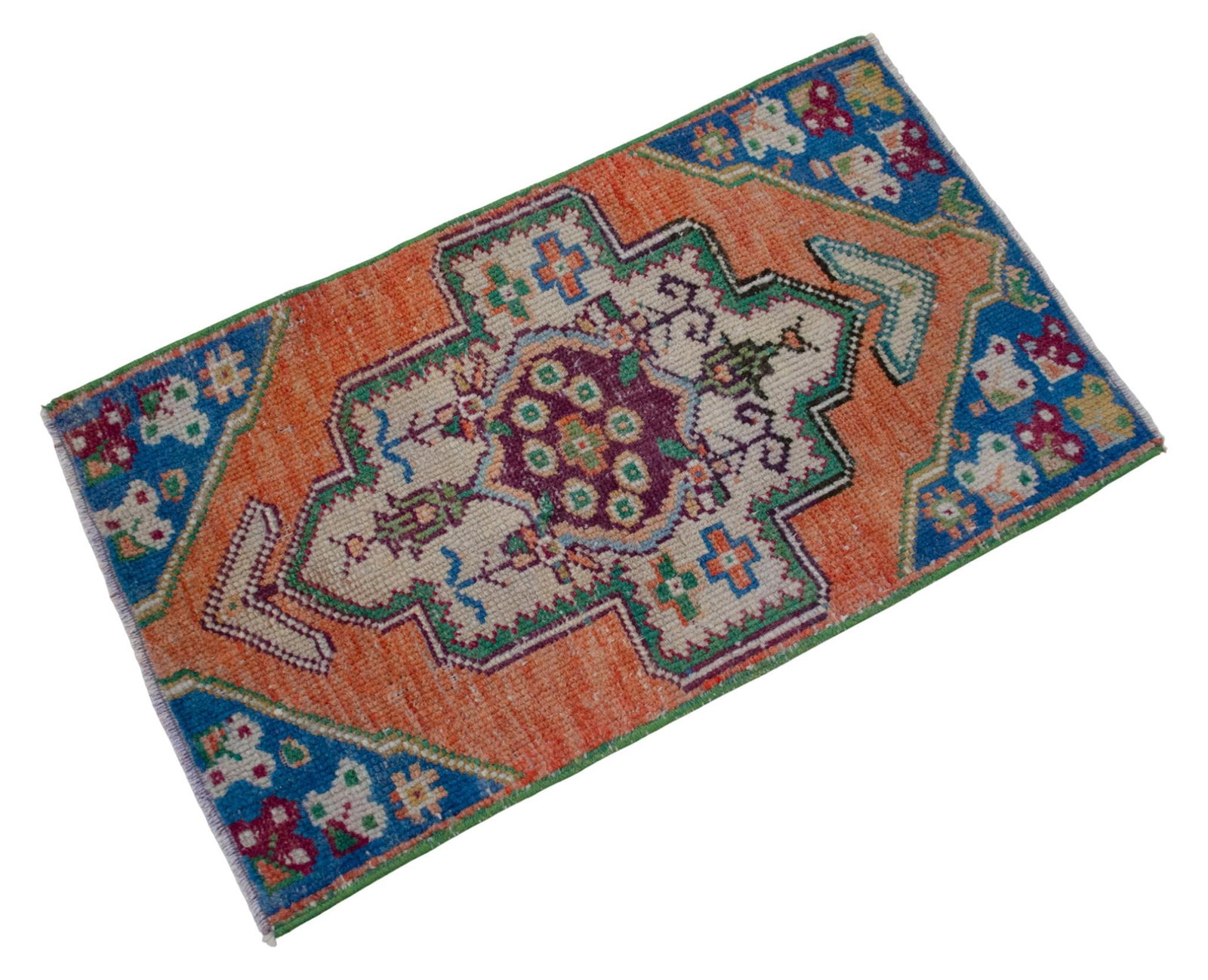 1970s Hand Knotted Small Oushak Rug Mini Rug Mat Entry Decor Bath Mat - 1'7" X 2'9" - 6