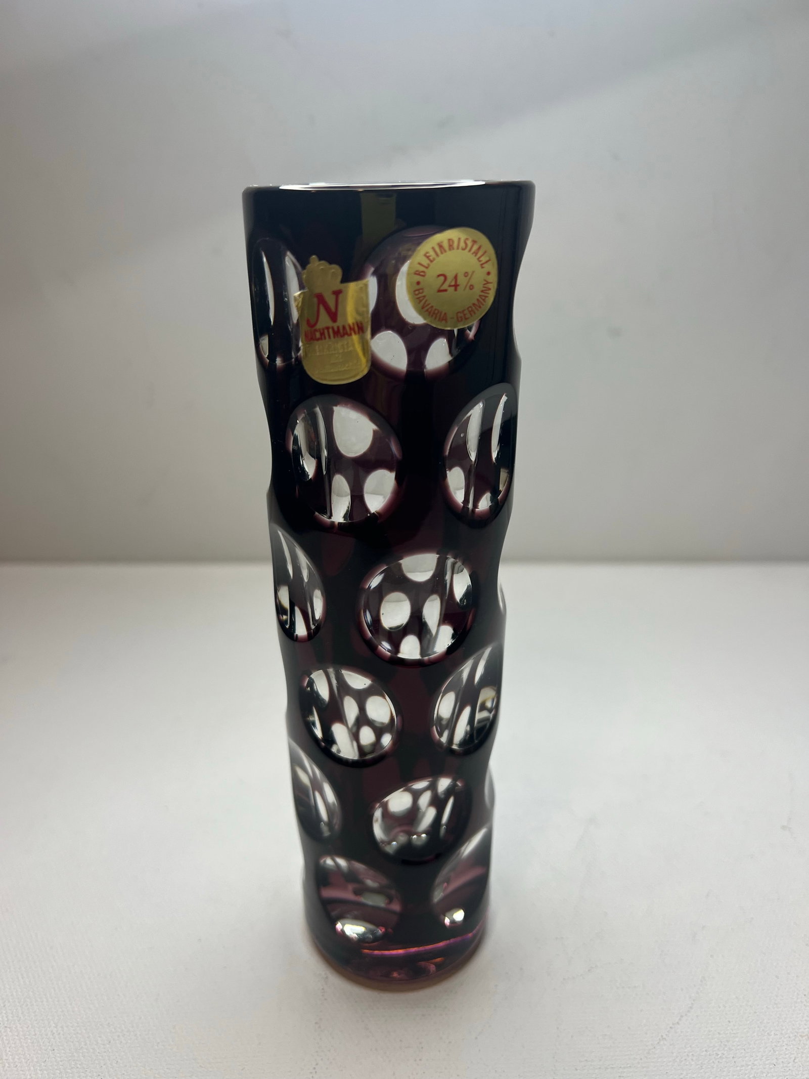 Vintage Nachtmann Bleikristall Amethyst Cut to Clear Glass Vase Bamberg West Germany - 4