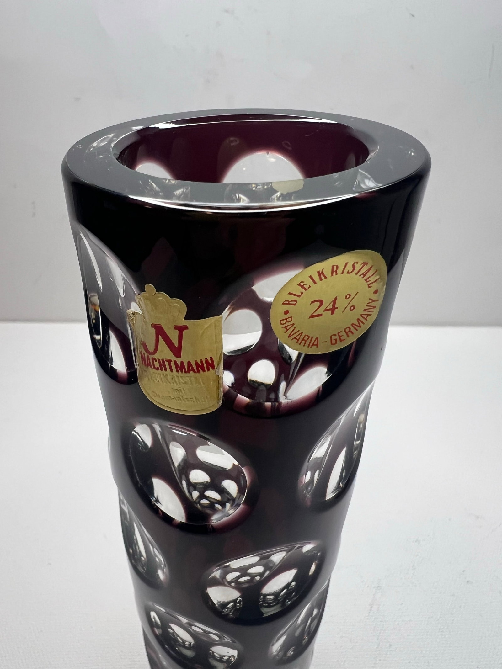 Vintage Nachtmann Bleikristall Amethyst Cut to Clear Glass Vase Bamberg West Germany - 9