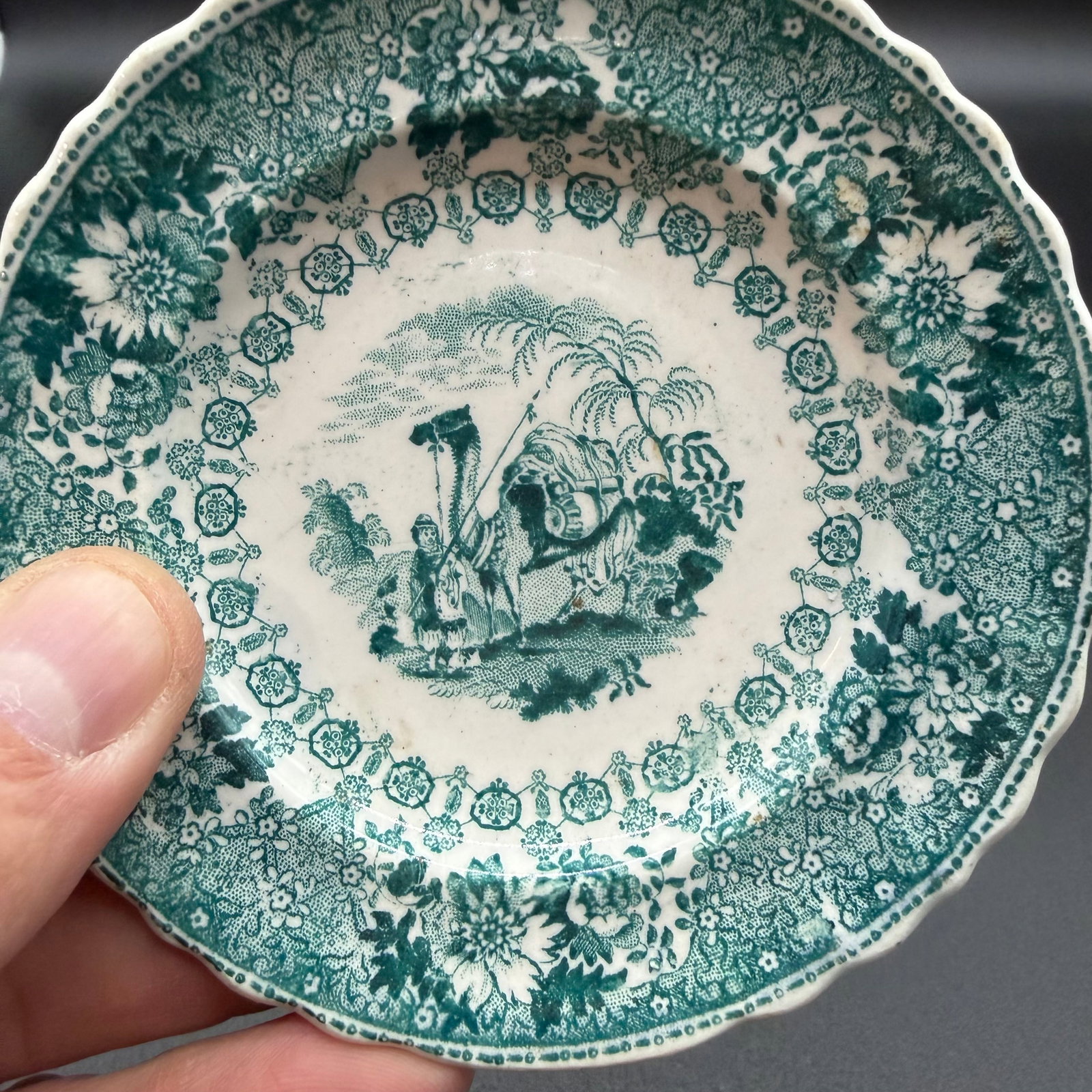 A Very Nice Rare Antique Staffordshire Teal Coloured Transferware Decorated Cup Plate, Circa 1830's - 3