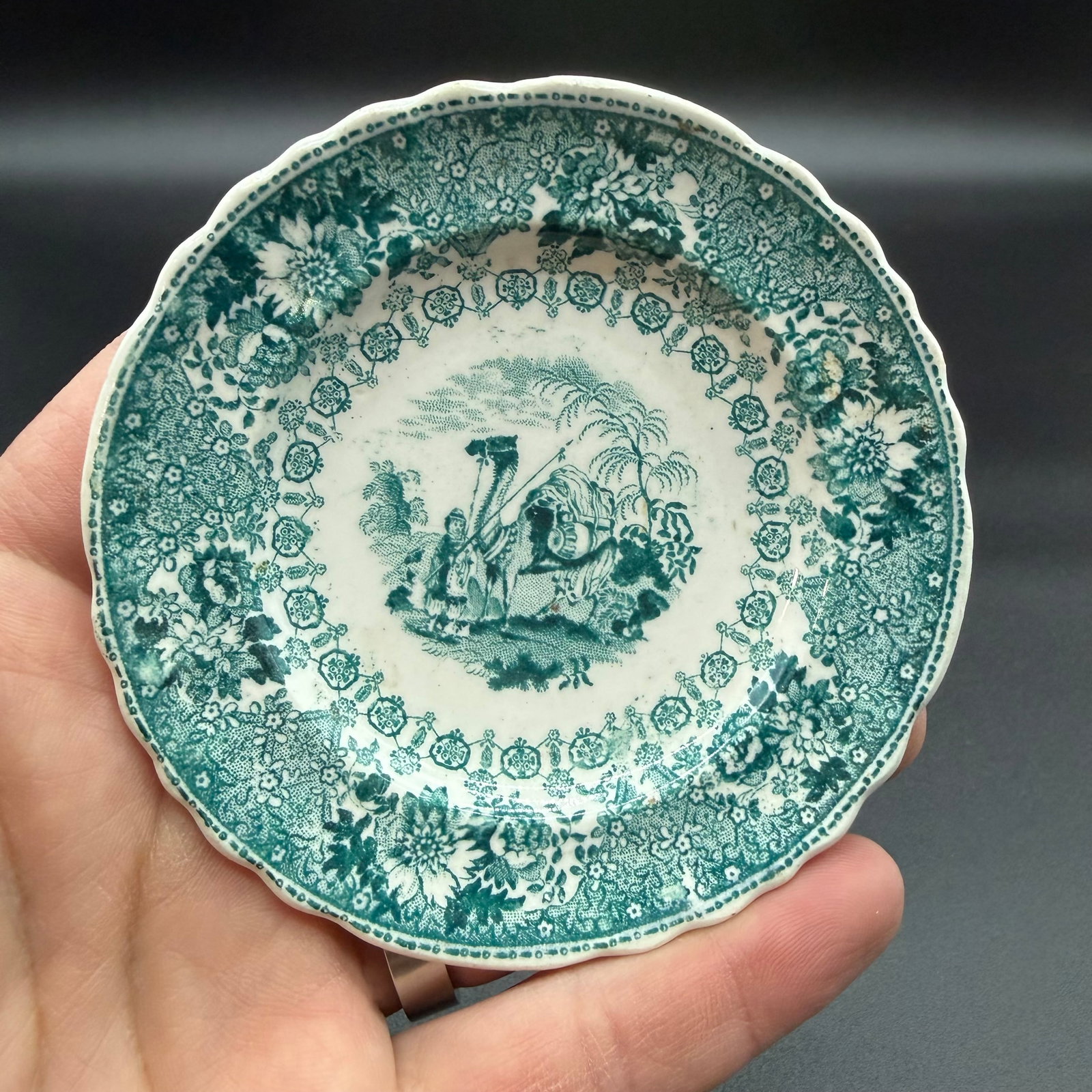 A Very Nice Rare Antique Staffordshire Teal Coloured Transferware Decorated Cup Plate, Circa 1830's - 4