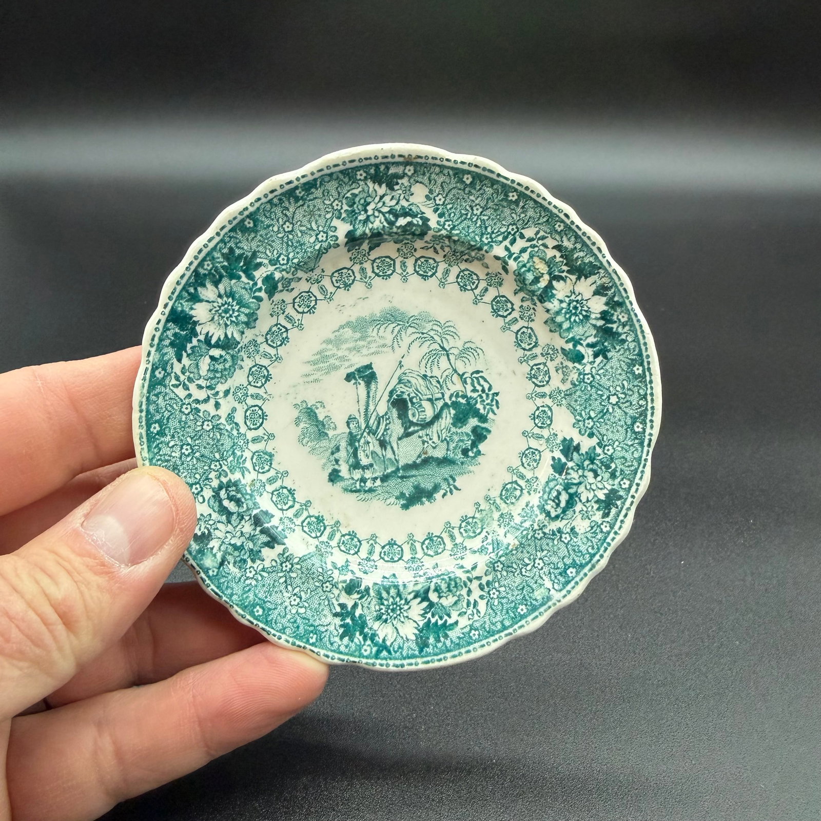 A Very Nice Rare Antique Staffordshire Teal Coloured Transferware Decorated Cup Plate, Circa 1830's - 5