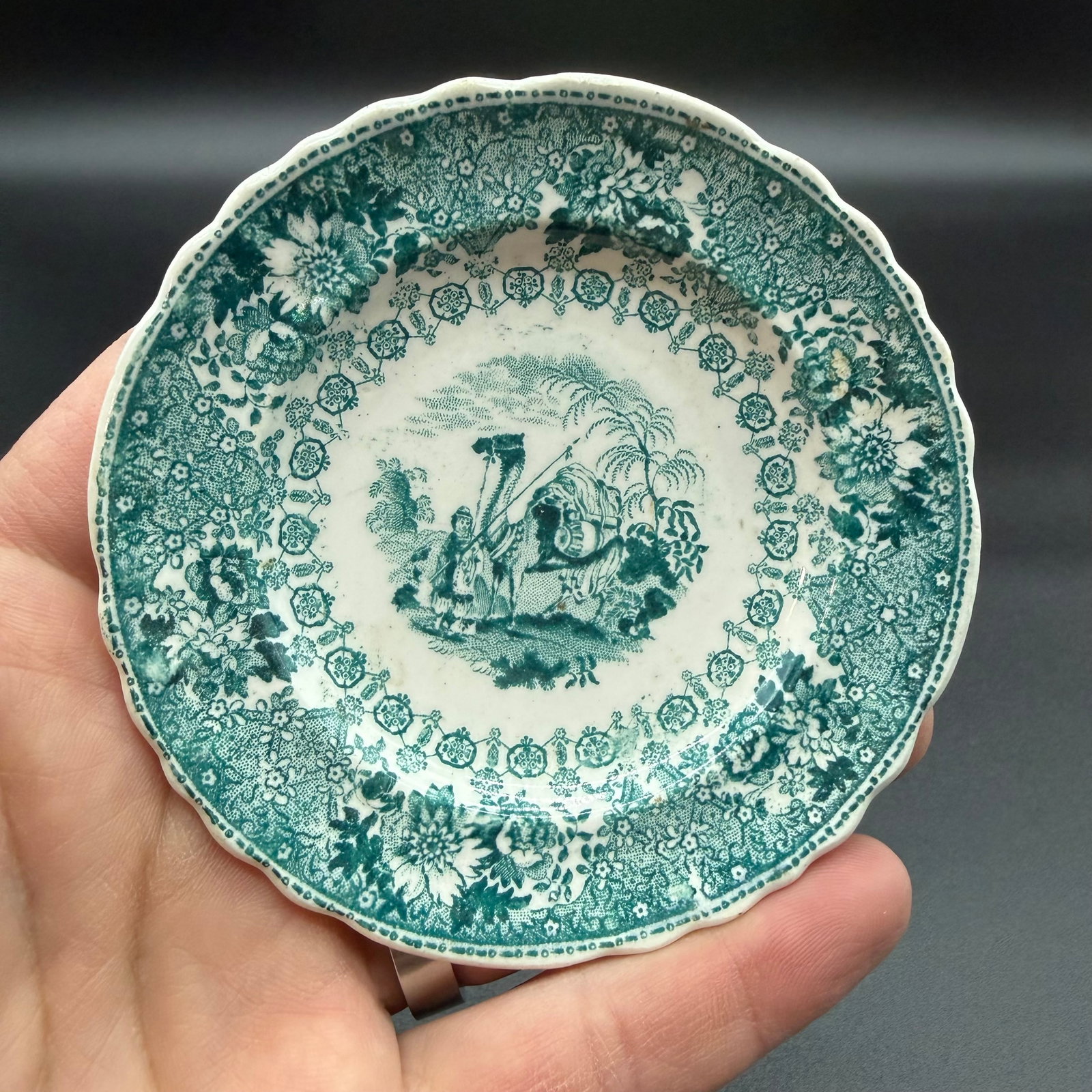 A Very Nice Rare Antique Staffordshire Teal Coloured Transferware Decorated Cup Plate, Circa 1830's - 6