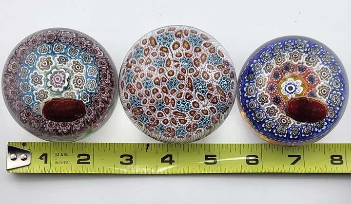 Set of 3 Murano Milifiori Paper Weights With Factory Stickers - Made in Italy - 7