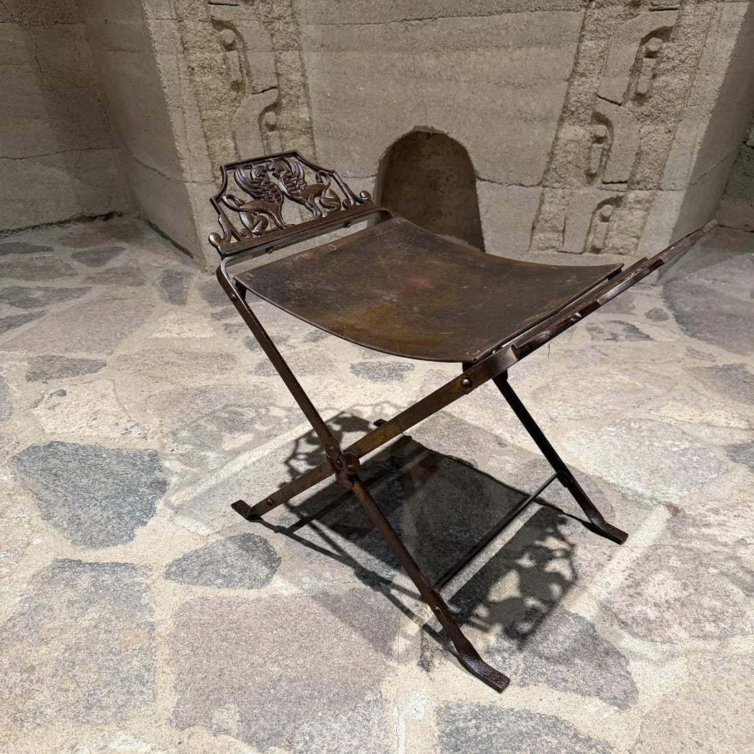 1920s Neoclassical Antique Cast Iron Vanity Bench Stool by Oscar Bach - 6