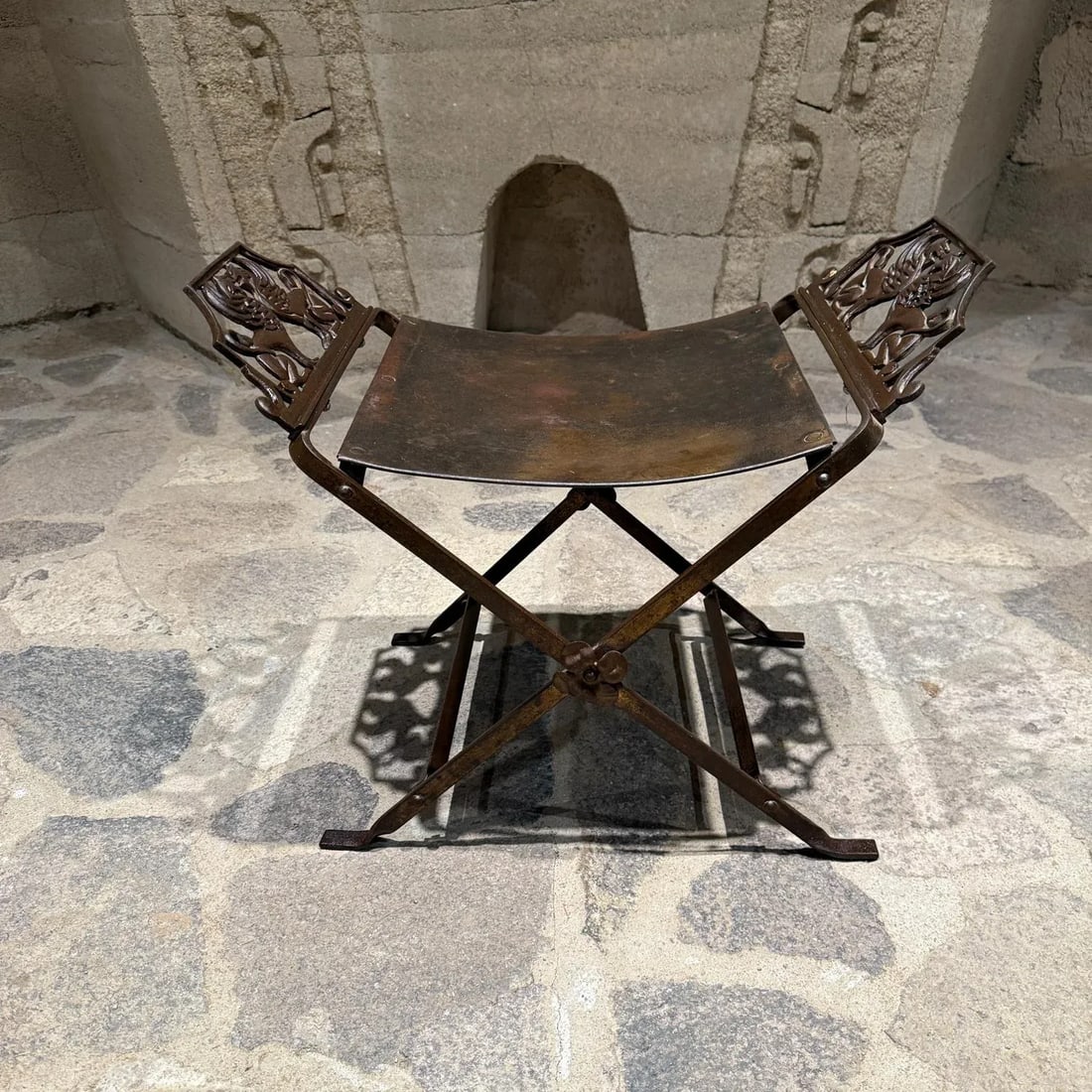 1920s Neoclassical Antique Cast Iron Vanity Bench Stool by Oscar Bach - 8