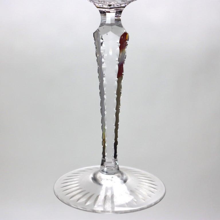 Six Bohemian Multicolored Floral Cut to Clear Crystal Stemmed Wine Golbets C1910 - 4