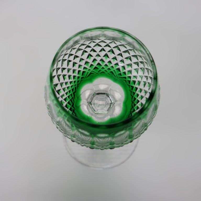 Antique Bohemian Cut to Clear Crystal Wine Stem Glasses: Emerald & Cobalt - Set of 4 - 5