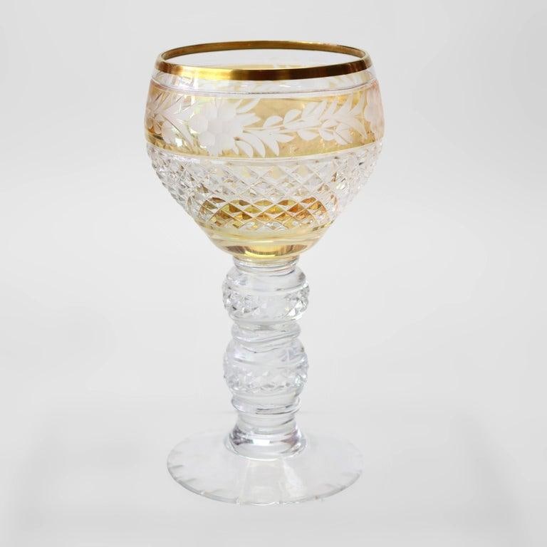 Antique Bohemian Multicolored Floral Cut to Clear Crystal Stemmed Glasses - Set of 4 - 2