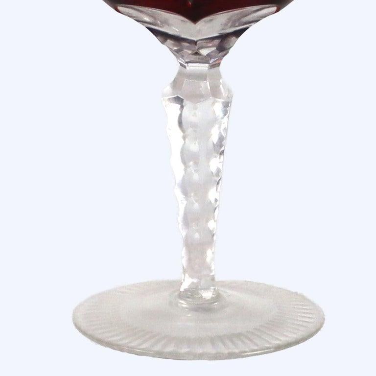 Antique Bohemian Cranberry Floral & Grape Cut to Clear Crystal Stemmed Goblets - Set of 4 - 4
