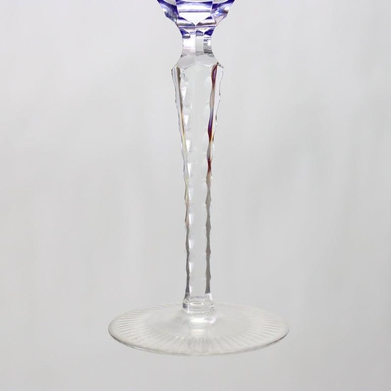 Four Antique Bohemian Cobalt Blue Floral & Grape Cut to Clear Crystal Goblets - 5