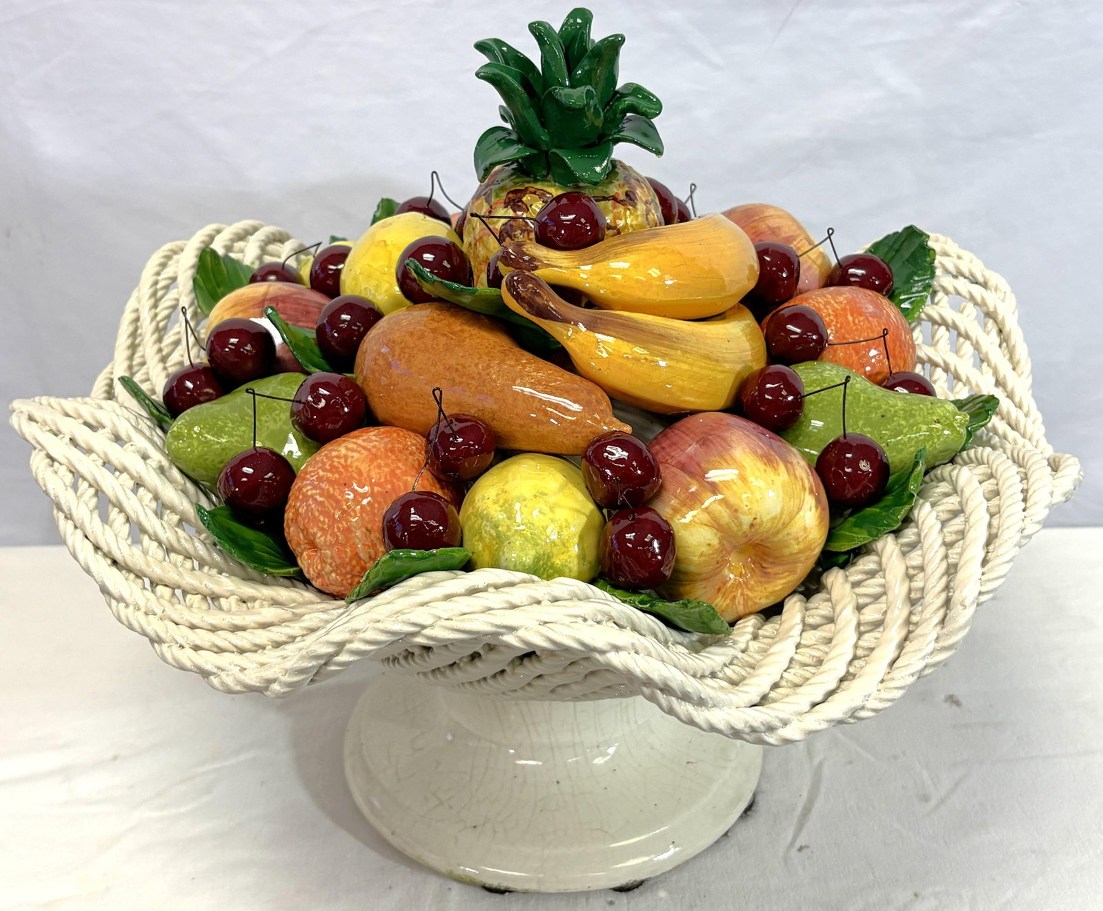 Vintage Large Scale Colorful Majolica Fruit Pedestal Centerpiece - 10