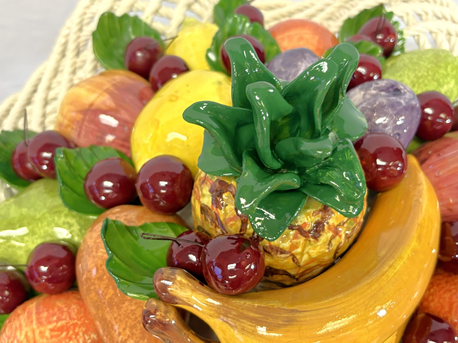 Vintage Large Scale Colorful Majolica Fruit Pedestal Centerpiece - 12