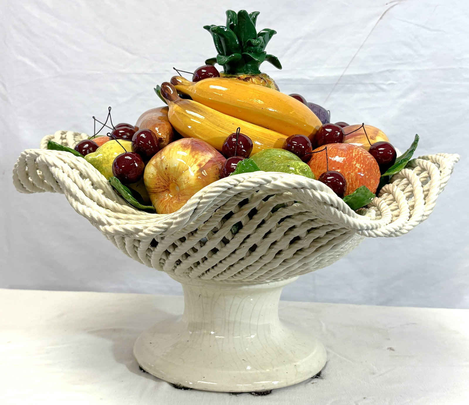 Vintage Large Scale Colorful Majolica Fruit Pedestal Centerpiece - 2