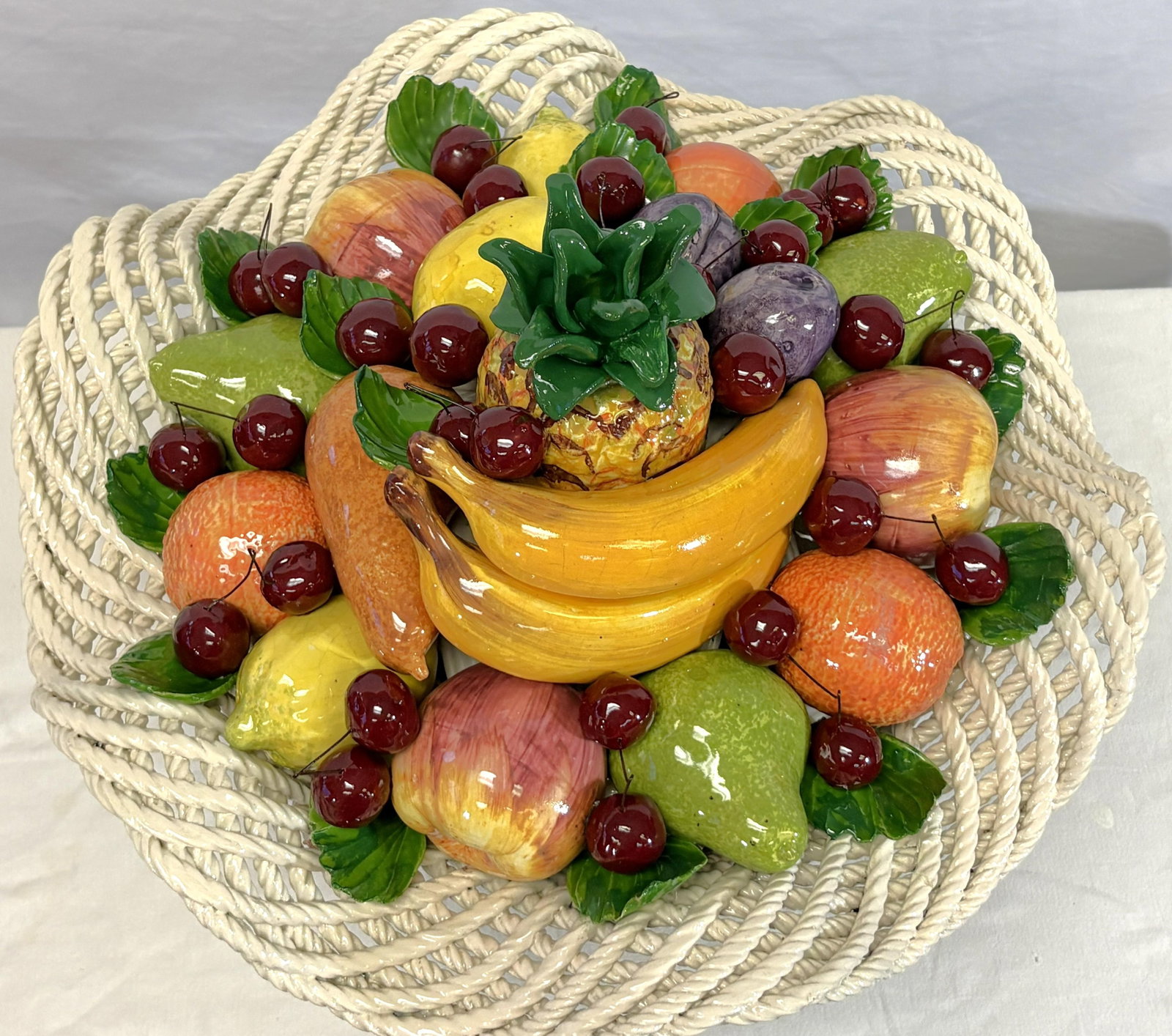 Vintage Large Scale Colorful Majolica Fruit Pedestal Centerpiece - 4