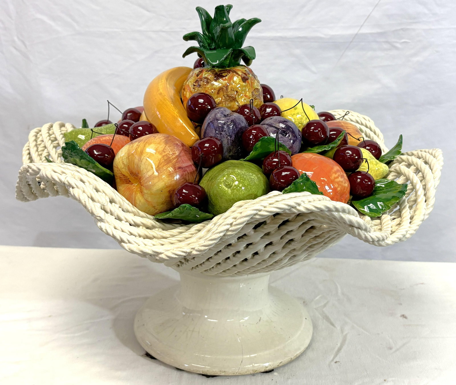 Vintage Large Scale Colorful Majolica Fruit Pedestal Centerpiece - 5