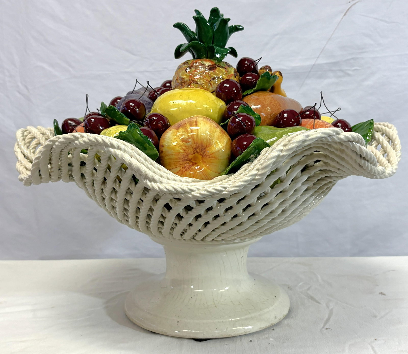 Vintage Large Scale Colorful Majolica Fruit Pedestal Centerpiece - 7