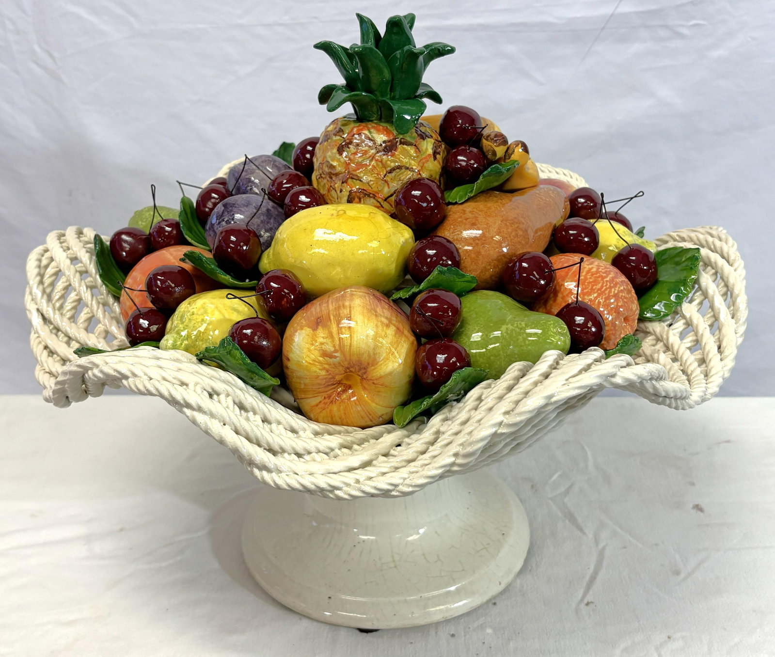 Vintage Large Scale Colorful Majolica Fruit Pedestal Centerpiece - 8