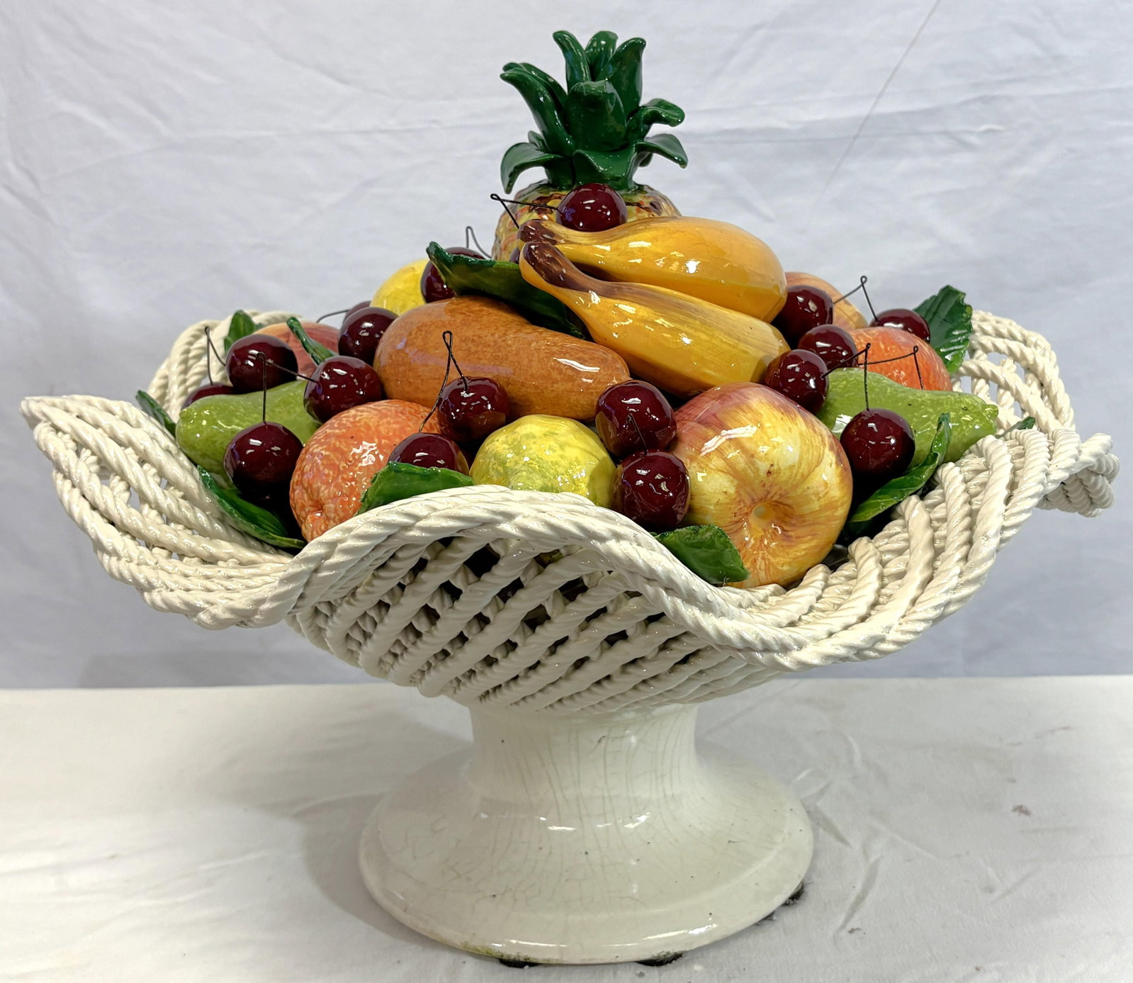 Vintage Large Scale Colorful Majolica Fruit Pedestal Centerpiece - 9