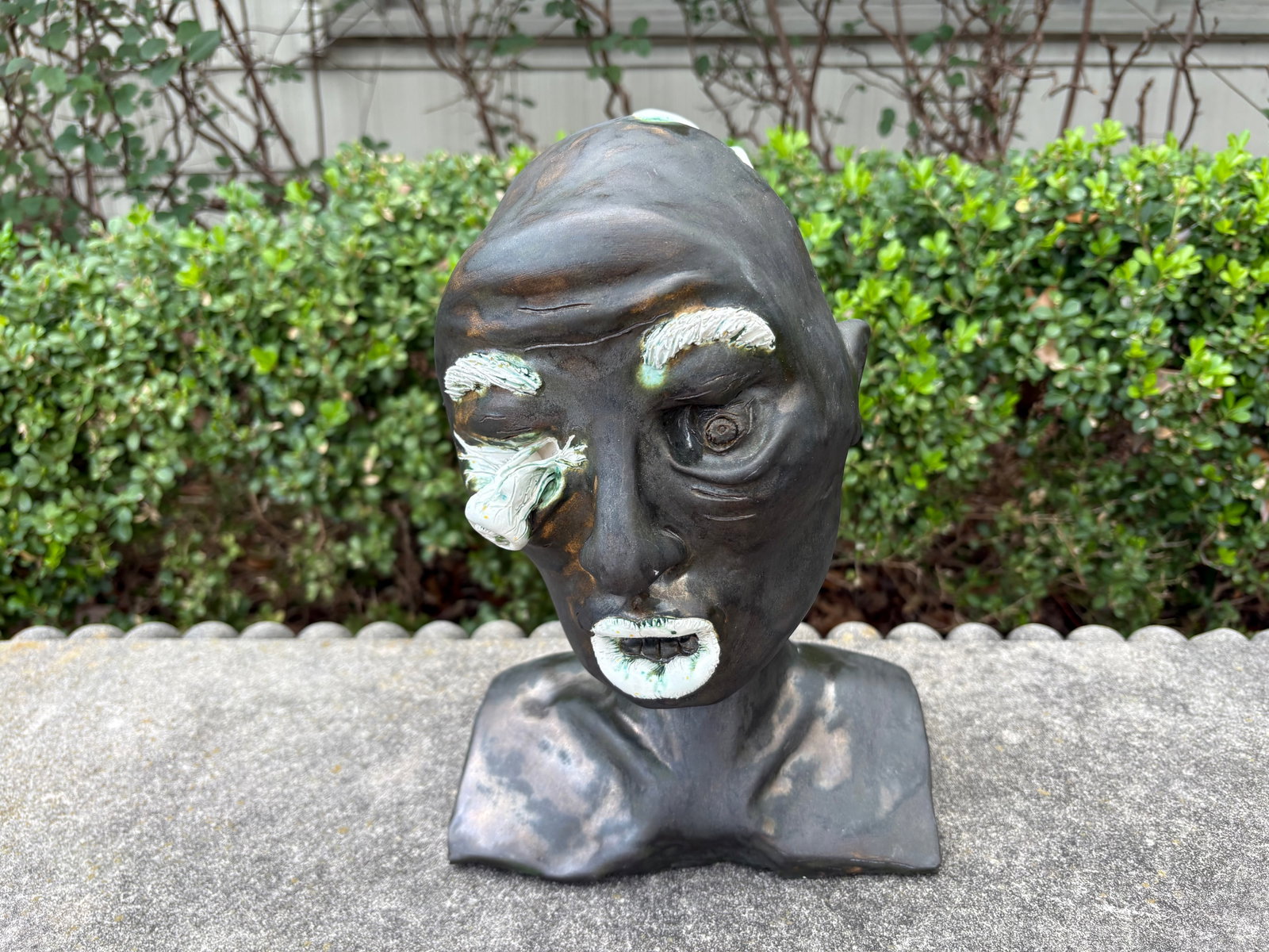 Mid-Century Glazed Pottery Surrealist Bust Sculpture - 12