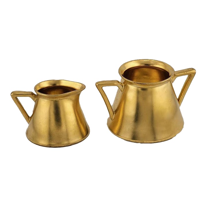 D & C Limoges France Gold Porcelain Creamer & Sugar: Rare set of fine quality D & C Limoges France creamer & sugar made by Delinieres & Co. (Marked "D & C") in Limoges France, a manufacturer active in the late 19th and early 20th centuries (Typically ma