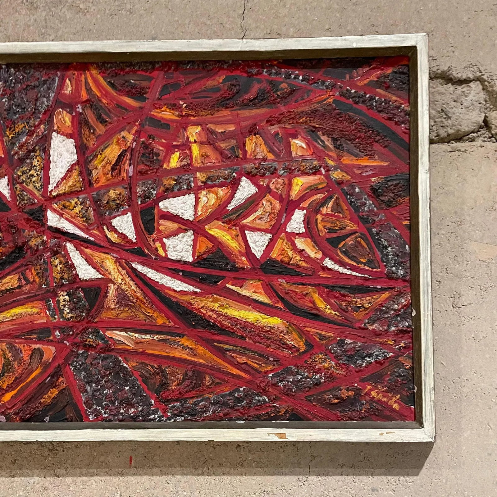 1960s Geometric Abstract European Oil Painting Signed - 8