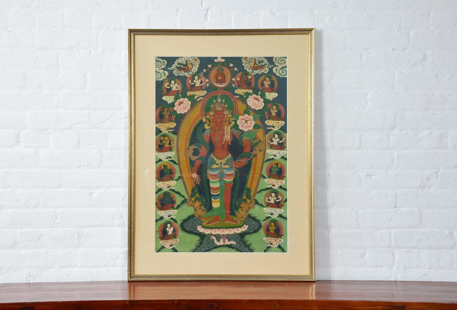 Indian Ceremonial Hindu Deity Hand-Painted on Canvas in Gilded Frame - 2
