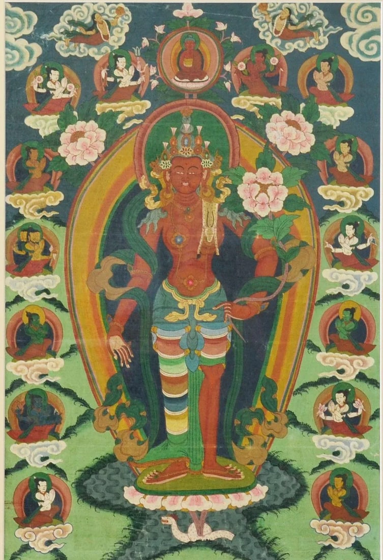 Indian Ceremonial Hindu Deity Hand-Painted on Canvas in Gilded Frame - 3