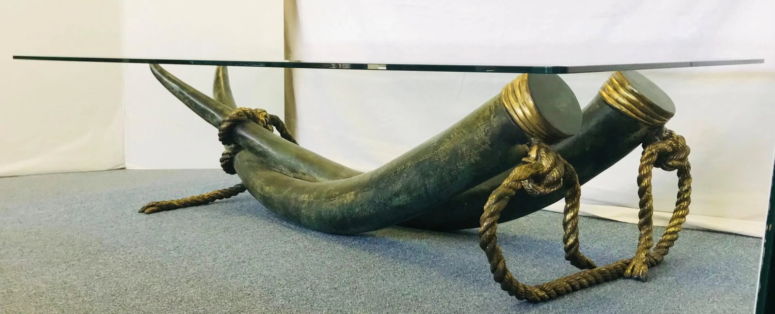 1970's Monumental Italo Valenti Bronze and Brass Elephant Tusk Cocktail Table With Glass Top - 11
