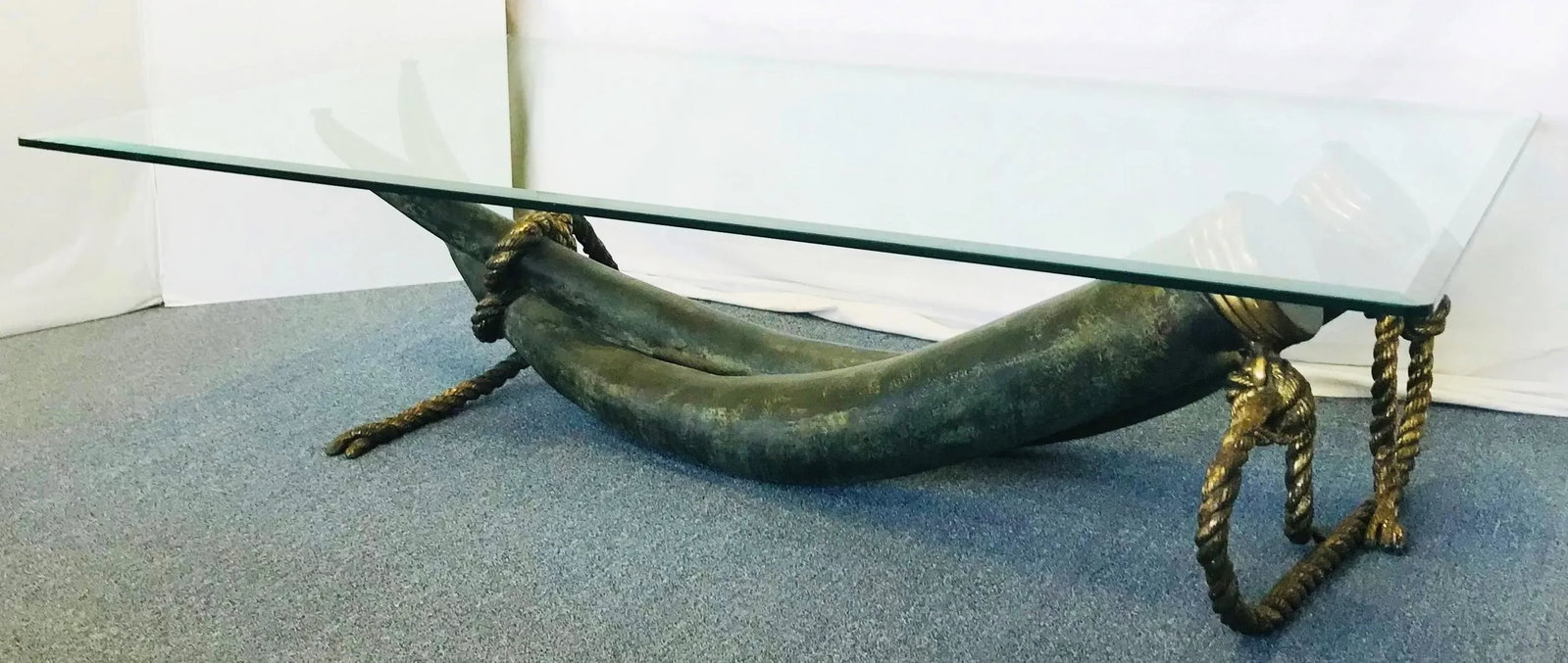 1970's Monumental Italo Valenti Bronze and Brass Elephant Tusk Cocktail Table With Glass Top - 3