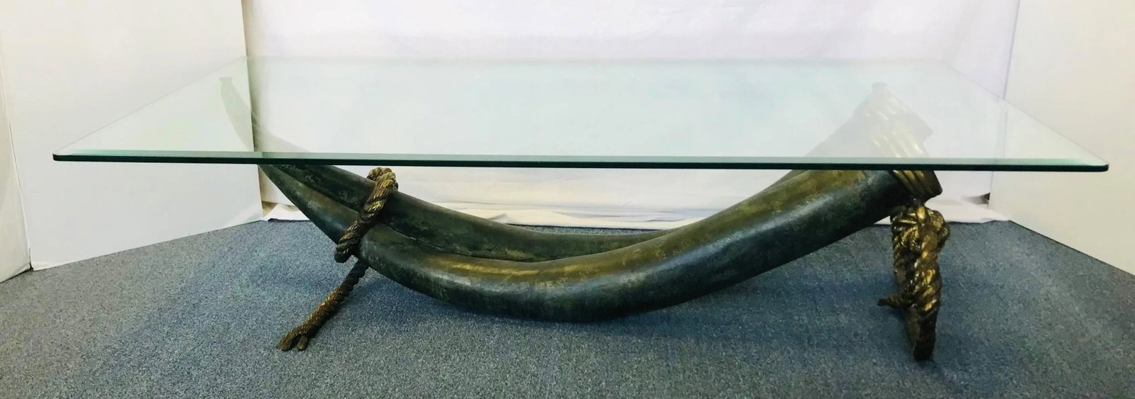 1970's Monumental Italo Valenti Bronze and Brass Elephant Tusk Cocktail Table With Glass Top - 4