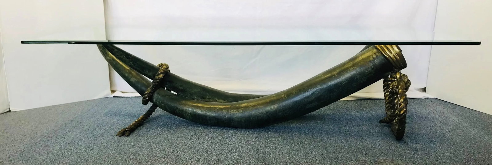 1970's Monumental Italo Valenti Bronze and Brass Elephant Tusk Cocktail Table With Glass Top - 5