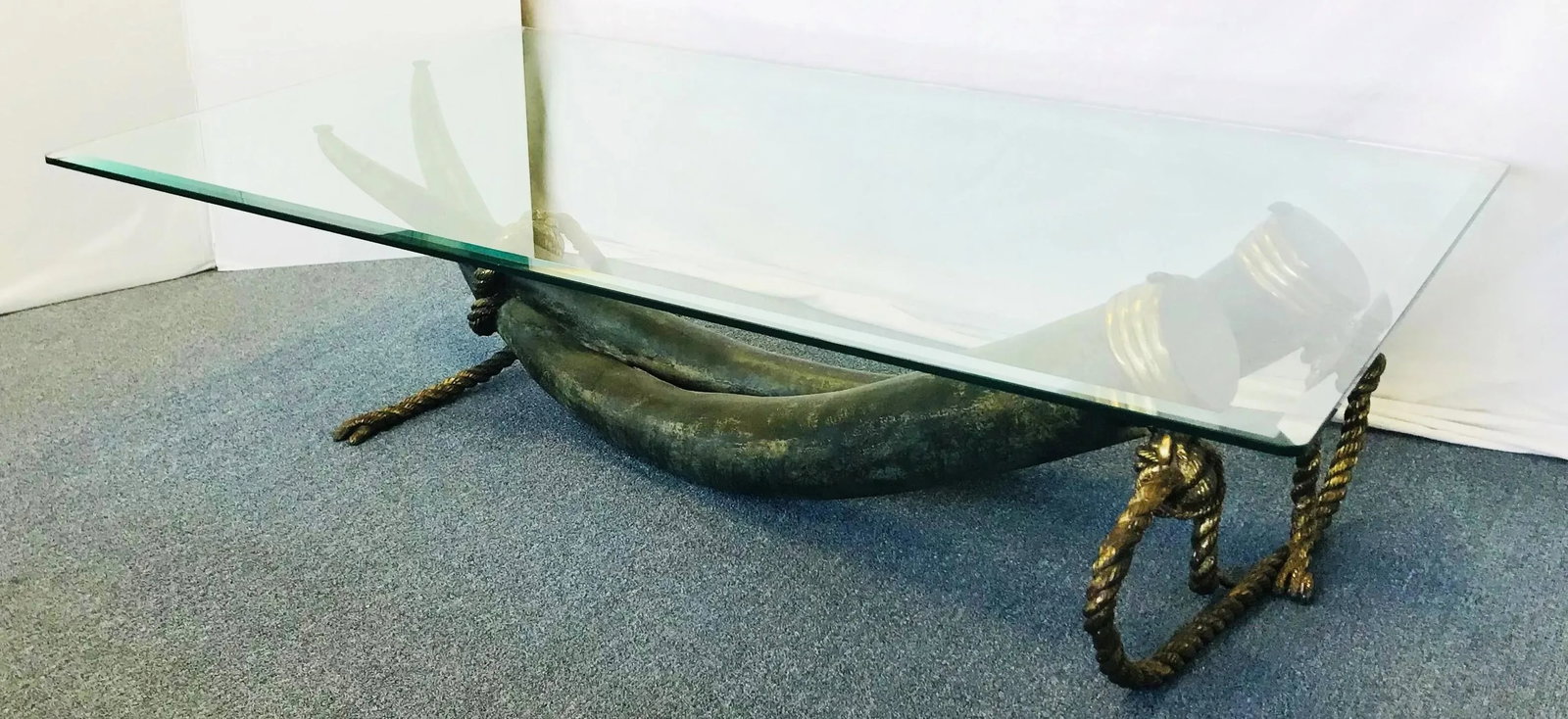 1970's Monumental Italo Valenti Bronze and Brass Elephant Tusk Cocktail Table With Glass Top - 6