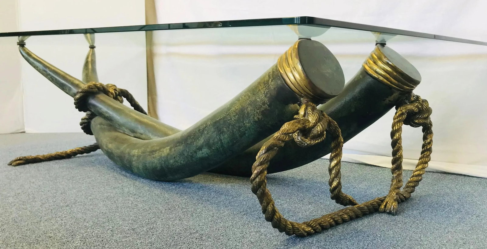 1970's Monumental Italo Valenti Bronze and Brass Elephant Tusk Cocktail Table With Glass Top - 7
