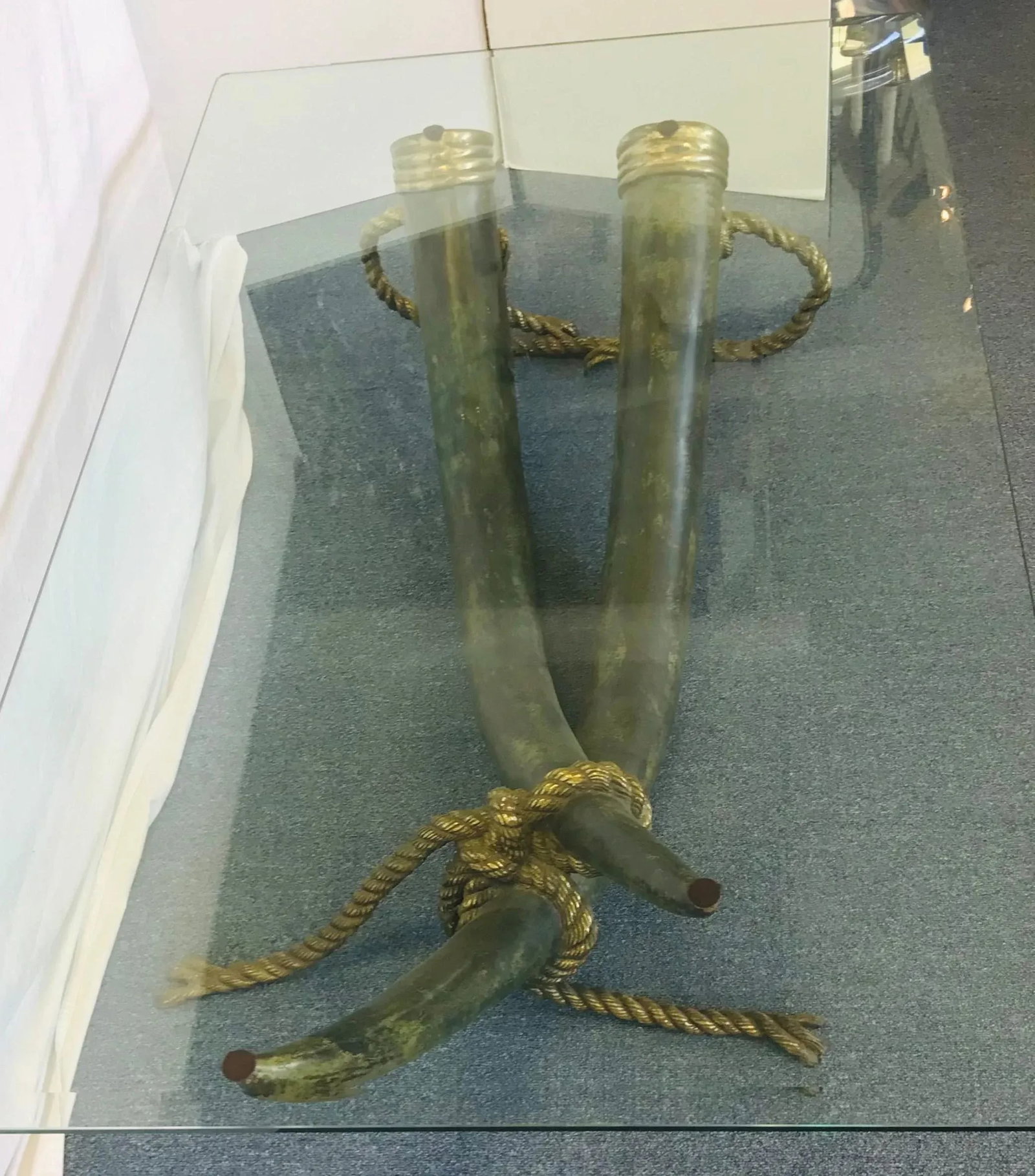 1970's Monumental Italo Valenti Bronze and Brass Elephant Tusk Cocktail Table With Glass Top - 8