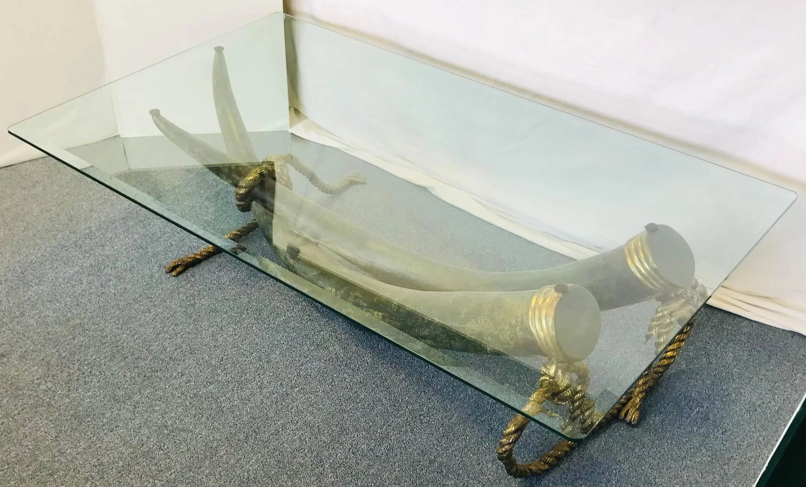 1970's Monumental Italo Valenti Bronze and Brass Elephant Tusk Cocktail Table With Glass Top - 9